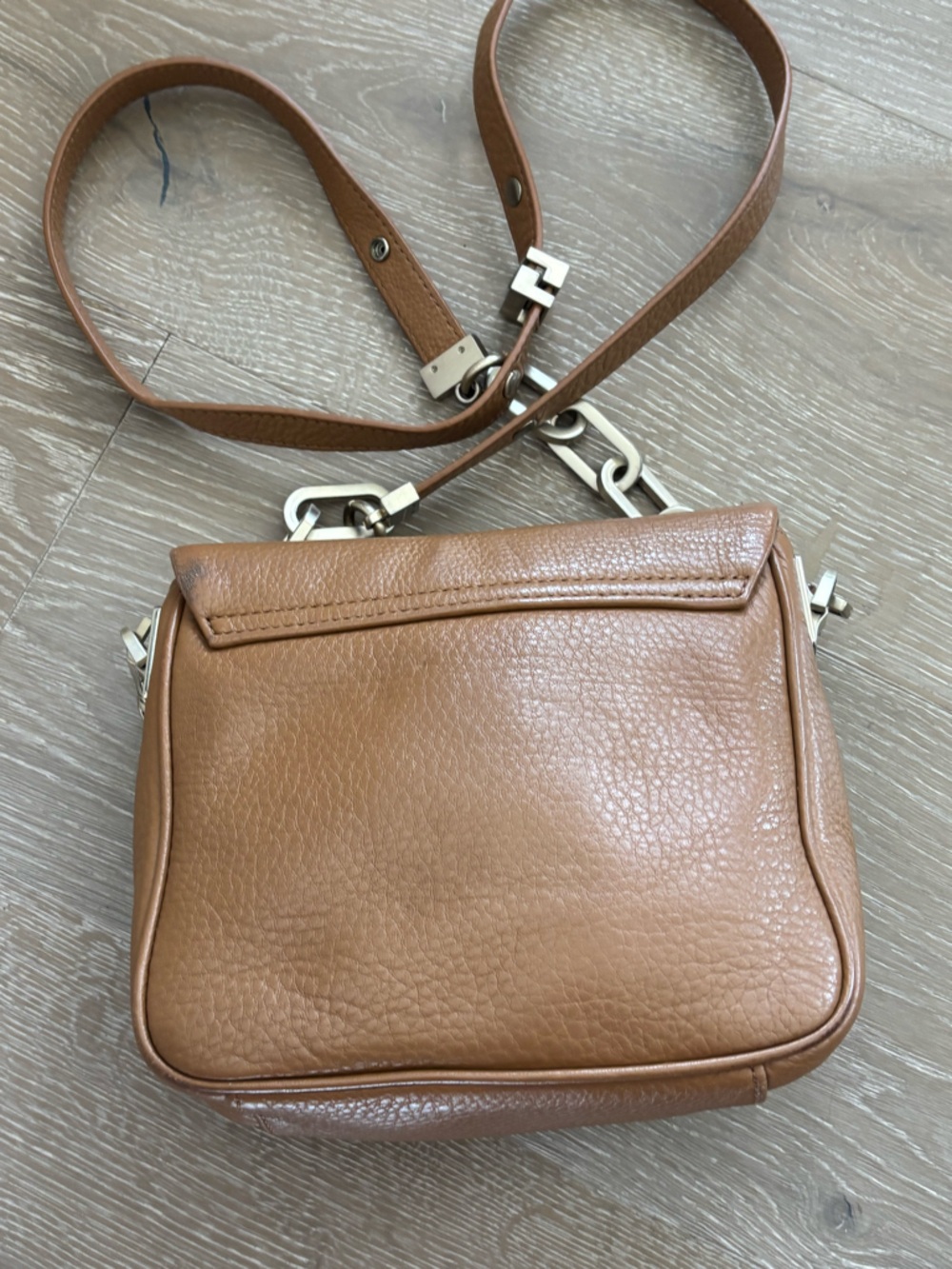 DKNY Tan Pebbled Leather Crossbody with Chain-Detail Strap - Picture 3 of 10